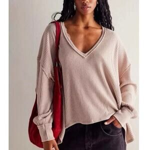 Free People We The Free Coraline Thermal Oversized Top Winter Bloom Blush Medium